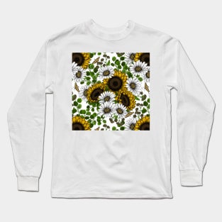 Sunflowers and daisies, summer garden 3 Long Sleeve T-Shirt